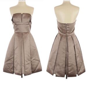 Vtg 80's Bari Jay Satin Formal Strapless Pleated Tea Length Fit & Flare Dress 10